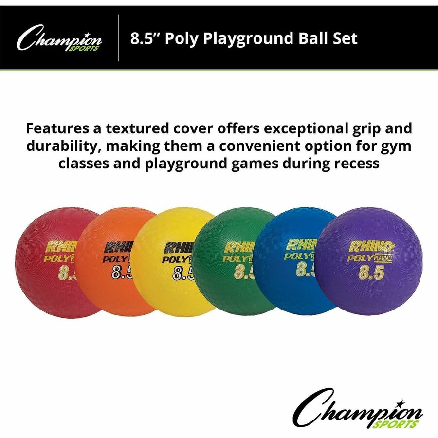 Champion Sports Poly Playground Ball Set - 8.50" - Red, Orange, Yellow, Green, Blue, Purple - 1  Set