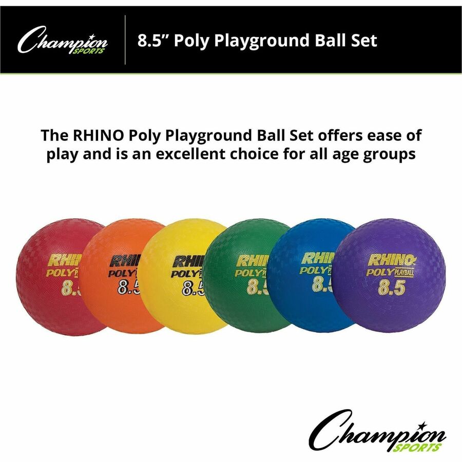 Champion Sports Poly Playground Ball Set - 8.50" - Red, Orange, Yellow, Green, Blue, Purple - 1  Set
