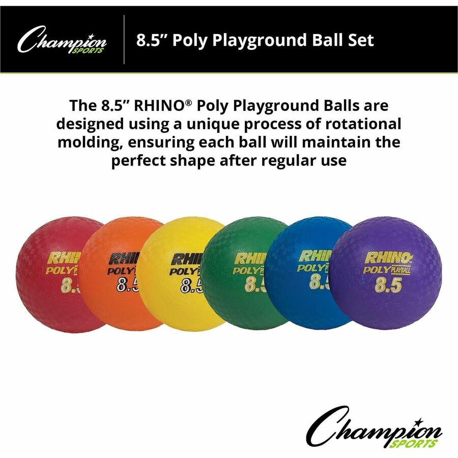 Champion Sports Poly Playground Ball Set - 8.50" - Red, Orange, Yellow, Green, Blue, Purple - 1  Set