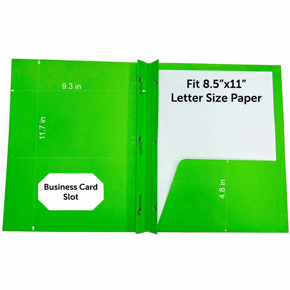 Sparco Letter Pocket Folder - 8 1/2" x 11" - 3 x Double Prong Fastener - 2 Internal Pocket - Apple Green - Sturdy, Card 