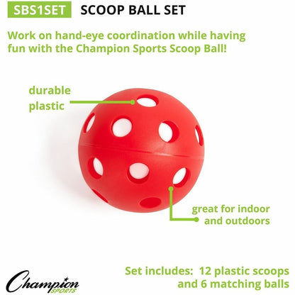 Champion Sports Scoop Ball Set - 2 Pair - Red, Orange, Yellow, Green, Blue, Purple - Plastic