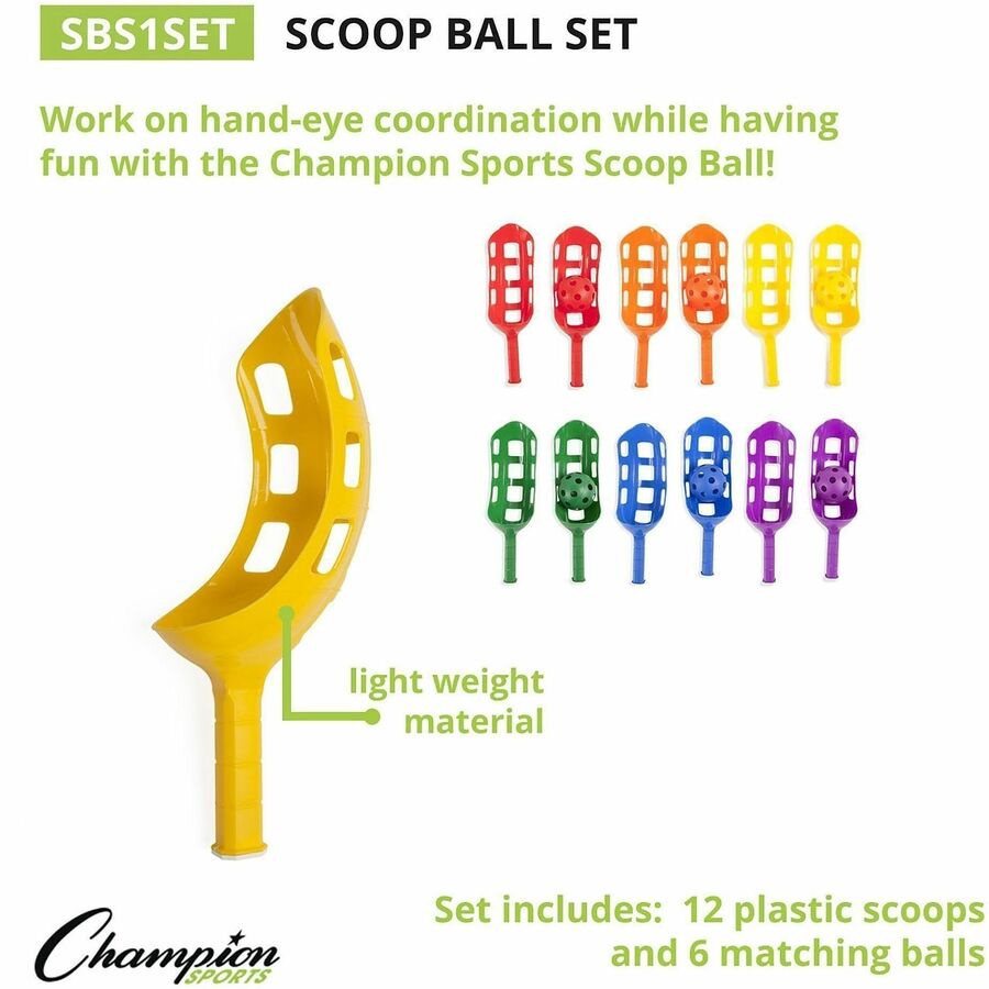 Champion Sports Scoop Ball Set - 2 Pair - Red, Orange, Yellow, Green, Blue, Purple - Plastic