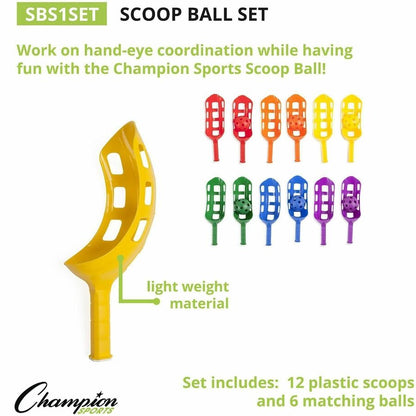 Champion Sports Scoop Ball Set - 2 Pair - Red, Orange, Yellow, Green, Blue, Purple - Plastic