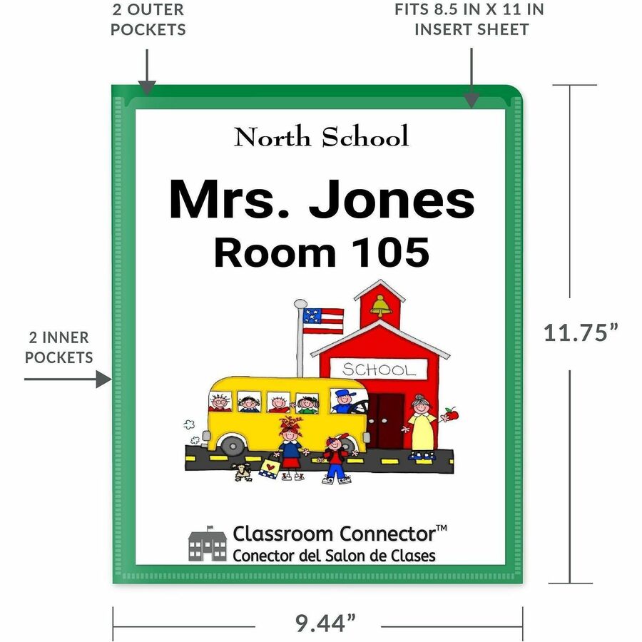 C-Line Classroom Connector Letter Report Cover - 8 1/2" x 11" - 2 Internal Pocket - Green - 25 / Box