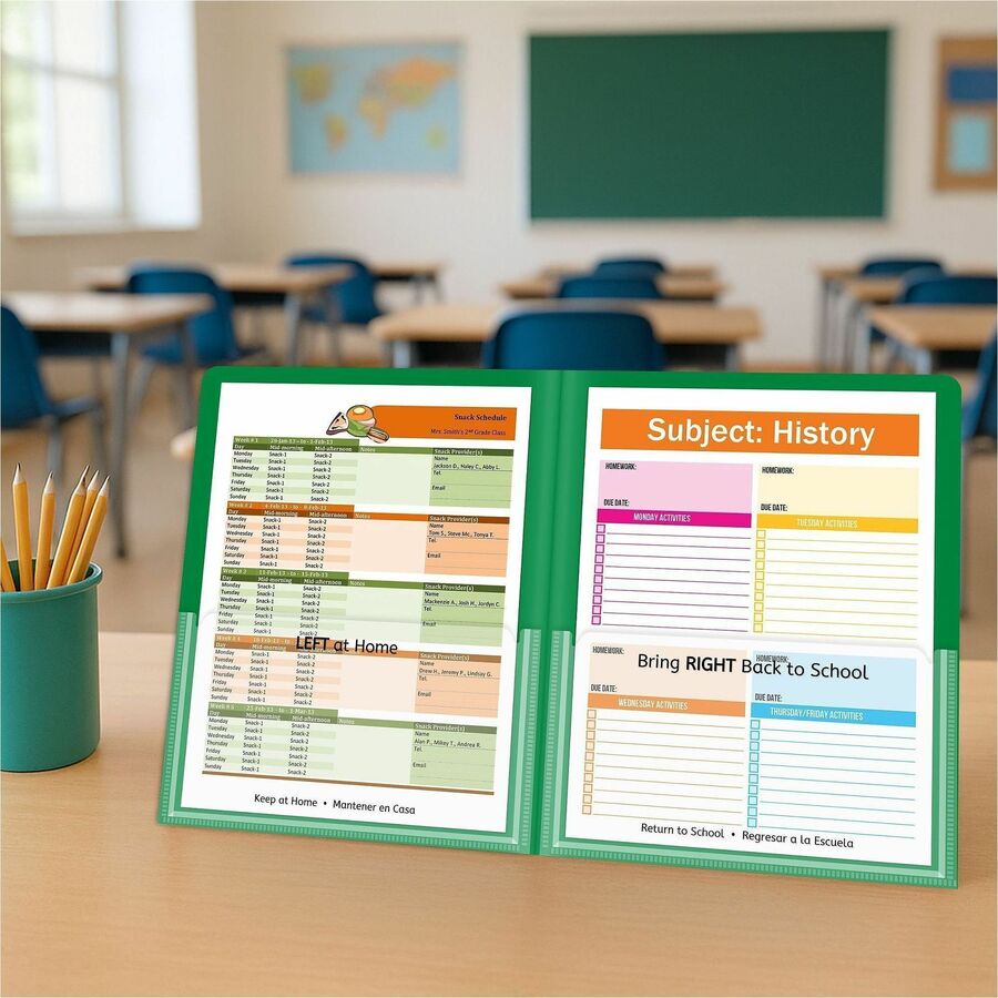 C-Line Classroom Connector Letter Report Cover - 8 1/2" x 11" - 2 Internal Pocket - Green - 25 / Box