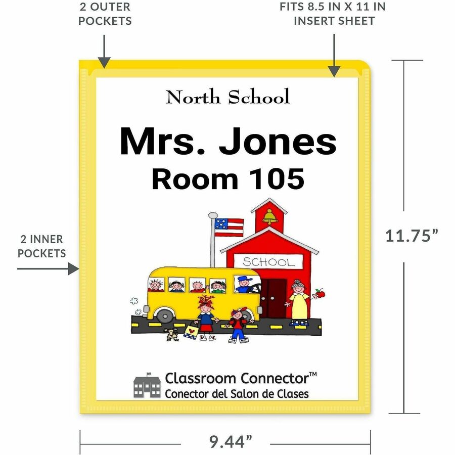 C-Line Classroom Connector Letter Report Cover - 8 1/2" x 11" - 2 Internal Pocket - Yellow - 1 Box
