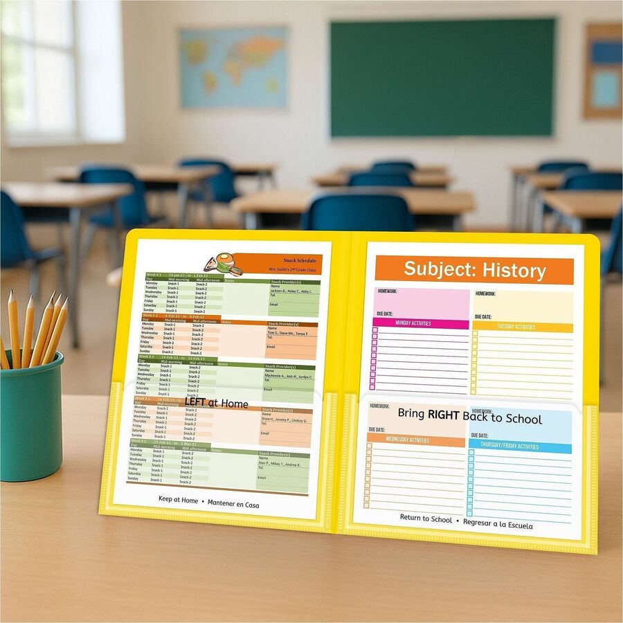 C-Line Classroom Connector Letter Report Cover - 8 1/2" x 11" - 2 Internal Pocket - Yellow - 1 Box