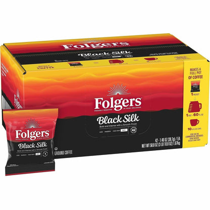 Folgers® Fraction Pack Black Silk Coffee - Regular - Dark - 1.4 oz - Fraction Pack - Black Silk - 42 / Carton