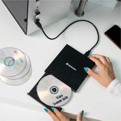 Verbatim DVD-Writer - External - 1 Each - DVD±R/±RW Support - 24x CD Rewrite - 8x DVD Rewrite - M-DISC Ready - Double-la