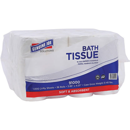 Genuine Joe Solutions Double Capacity Bath Tissue - 2 Ply - 1000 Sheets/Roll - 45/64" Core - White - Virgin Fiber - 36 /