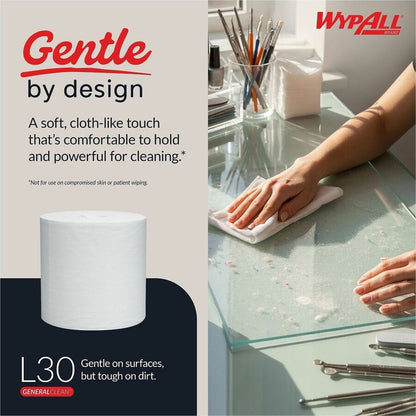 Wypall General Clean L30 Heavy Cleaning Towels - 9.80" Width x 15.20" Length - 300 Sheets/Roll - White - 1 Carton