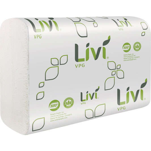 Livi VPG MultiFold Towel - 1 Ply - Multifold - 9.06" Width x 9.45" Length - White - Virgin Fiber, Paper - 250/Pack - 16 