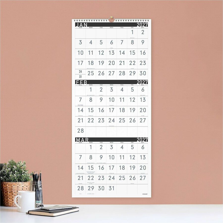 At-A-Glance Contemporary 3-Month Reference Wall Calendar - Large - Monthly - 15 Month - December 2026 to February 2028 -