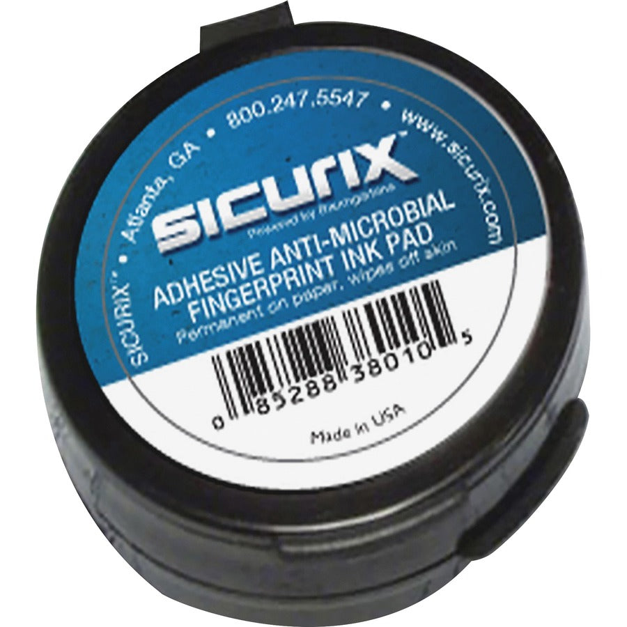 SICURIX Adhesive Fingerprint Ink Pads - 0.5" Height x 1.5" Width x 1.5" Depth - Black Ink - Black - 12 / Carton