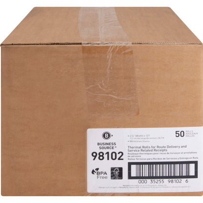 Business Source Portable Printer Receipt Thermal Rolls - 4 19/64" x 127 ft - FSC - White - 50 / Carton