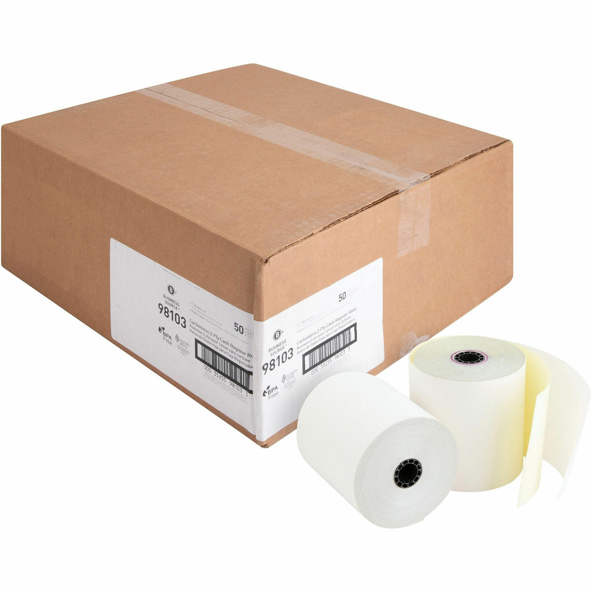 Business Source 2-part Carbonless Cash Register Rolls - 3" x 90 ft - Sustainable Forestry Initiative (SFI) - White - 50 