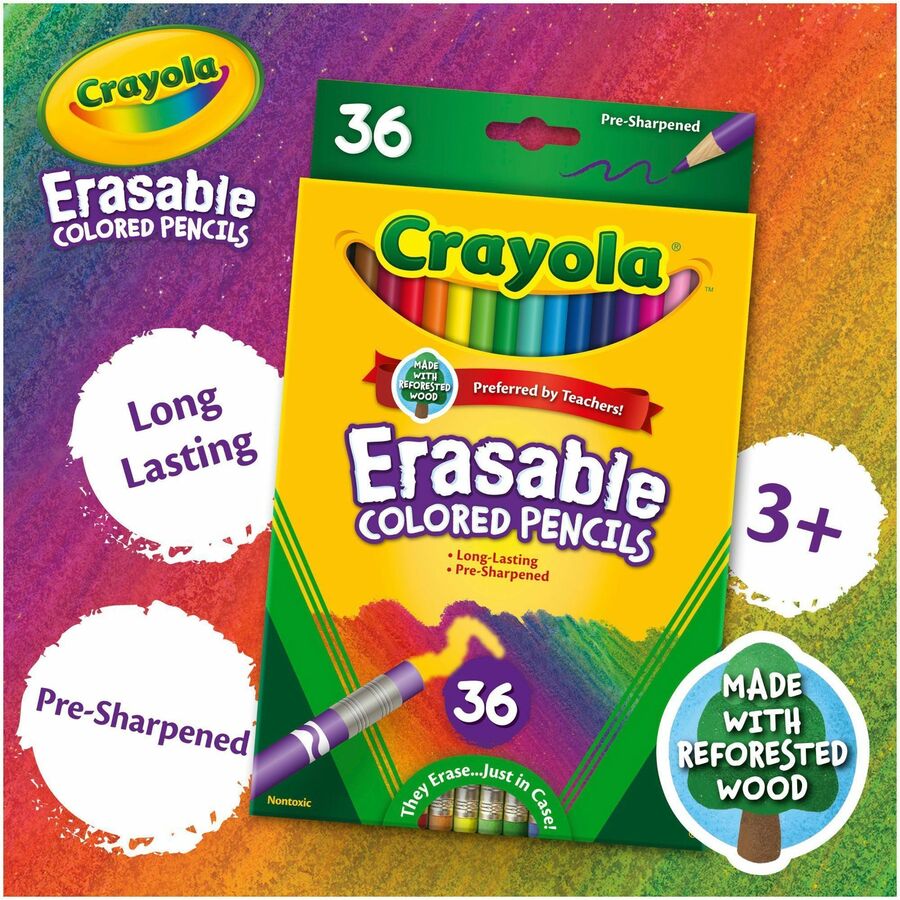 Crayola Erasable Colored Pencils - 3.3 mm Assorted Lead - Thick Point - 36 / Pack