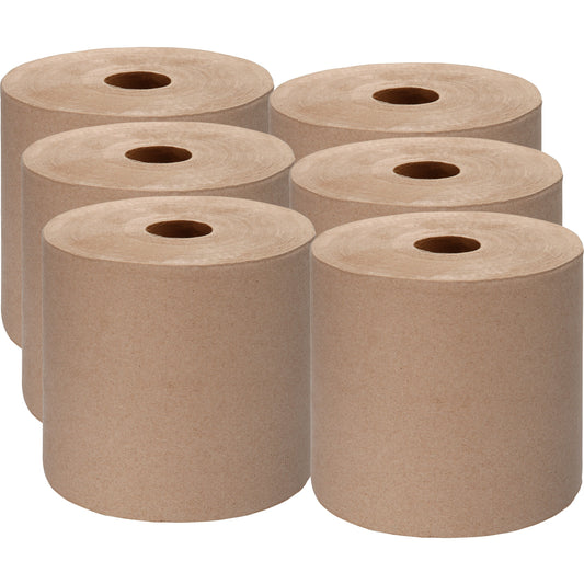 Genuine Joe Embossed Hardwound Roll Towels - 7.87" Width x 1000 ft Length - 2" Core - Kraft - 6 / Carton