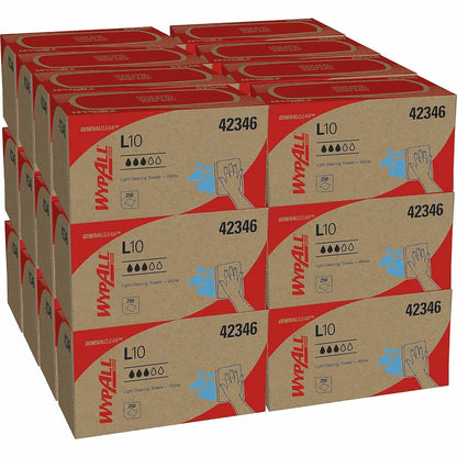 Wypall GeneralClean L10 Light Cleaning Towels - 10.25" Length x 9" Width - Textured, Absorbent - White - 250/Box - 24 / 