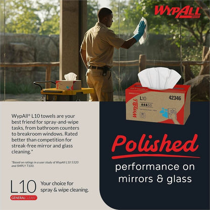 Wypall GeneralClean L10 Light Cleaning Towels - 10.25" Length x 9" Width - Textured, Absorbent - White - 250/Box - 24 / 