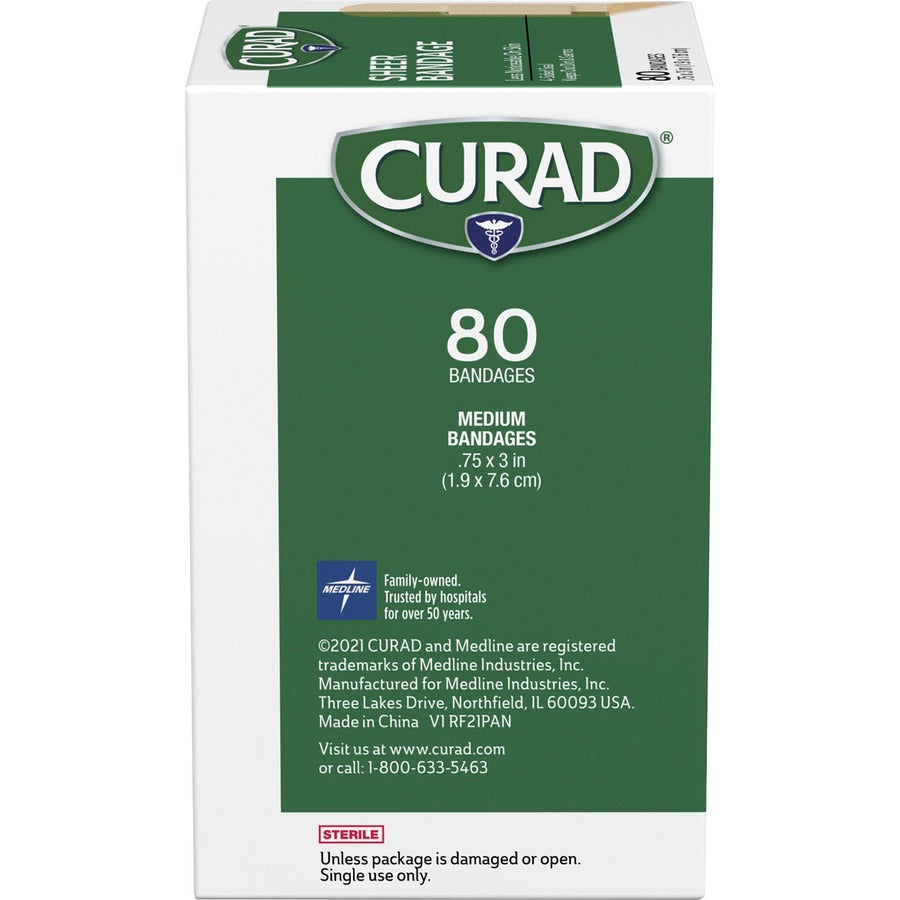 Curad Sheer Bandage Strips - - 0.75" Width x 3" Length - Sheer, Clear - Fabric - 80 / Box