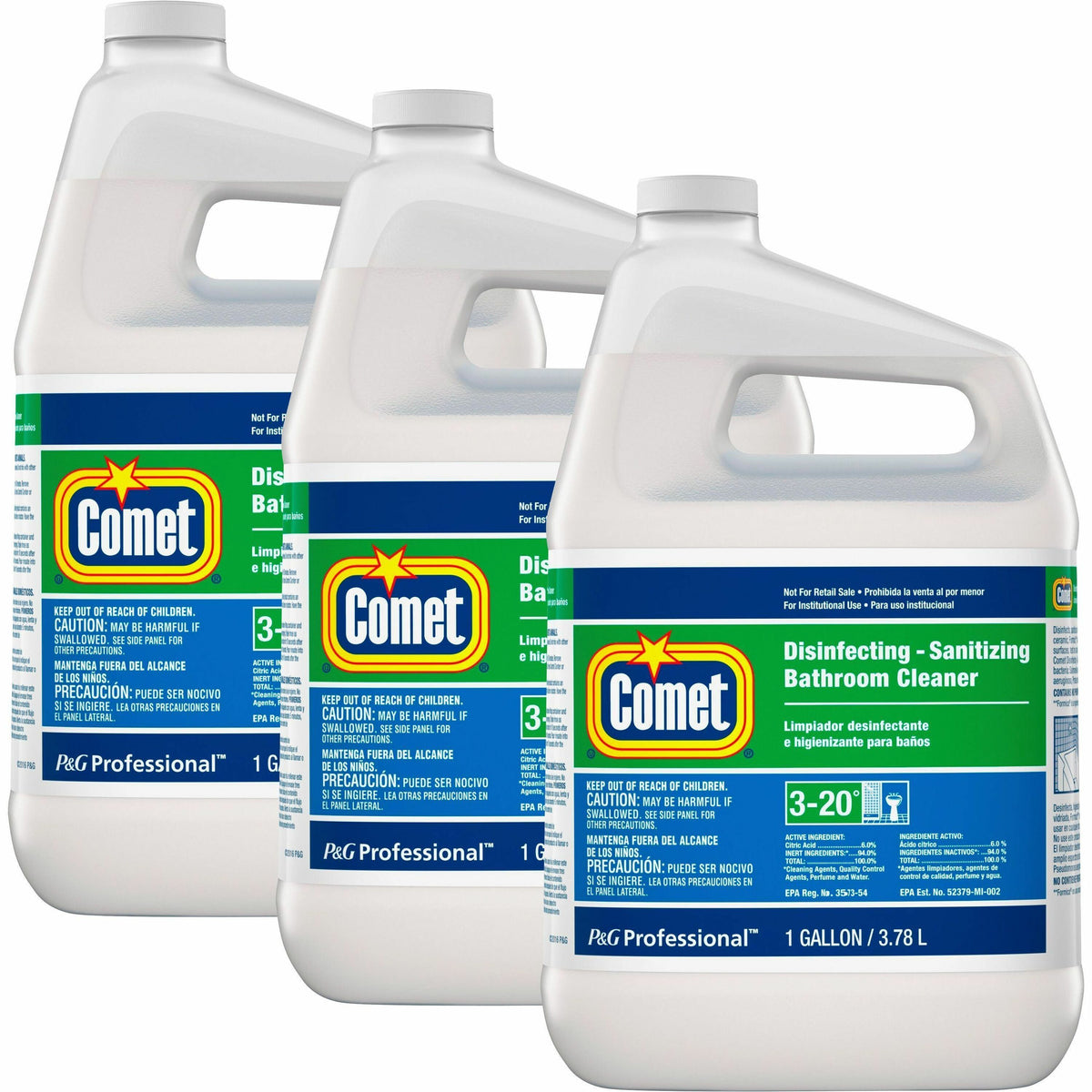 Comet Disinfecting Bathroom Cleaner - 128 fl oz (4 quart) - Non-abrasive, Disinfectant, Pleasant Scent - White - 3 / Car