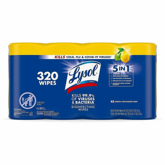 Lysol 4-pack Disinfecting Wipes - For Multi Surface - Wipe - Lemon Lime Scent - 4 / Pack