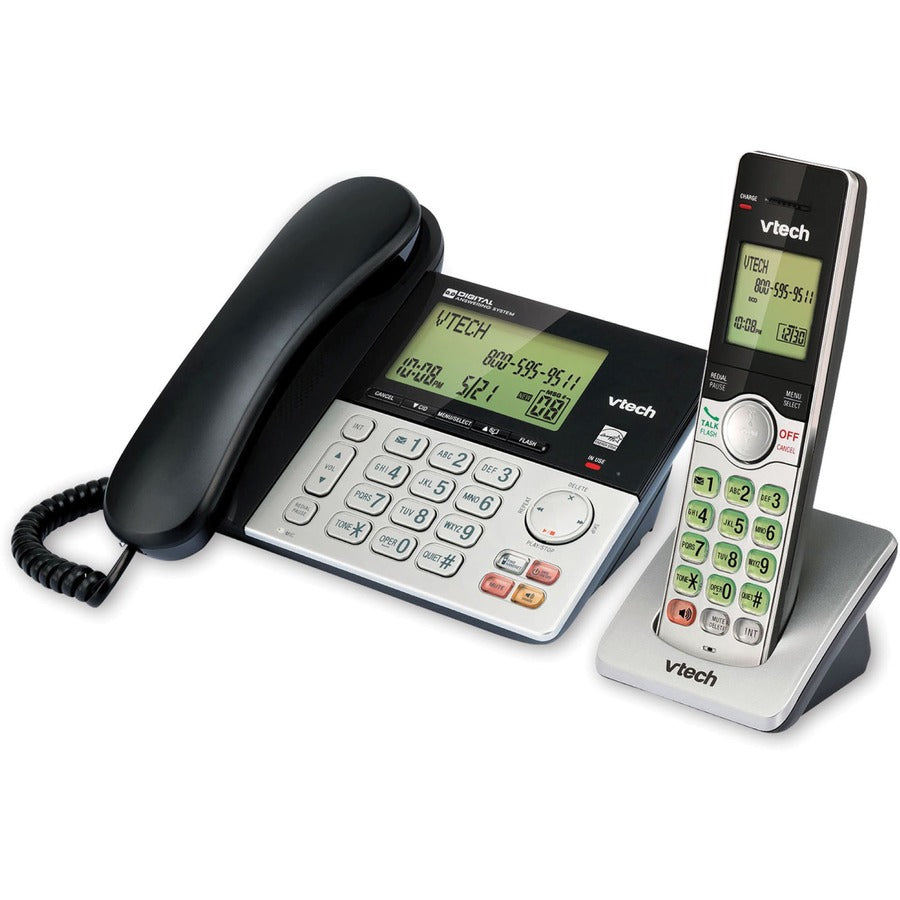 VTech CS6949 DECT 6.0 Standard Phone - Black, Silver - 1 x Phone Line - Speakerphone - Answering Machine - Hearing Aid C