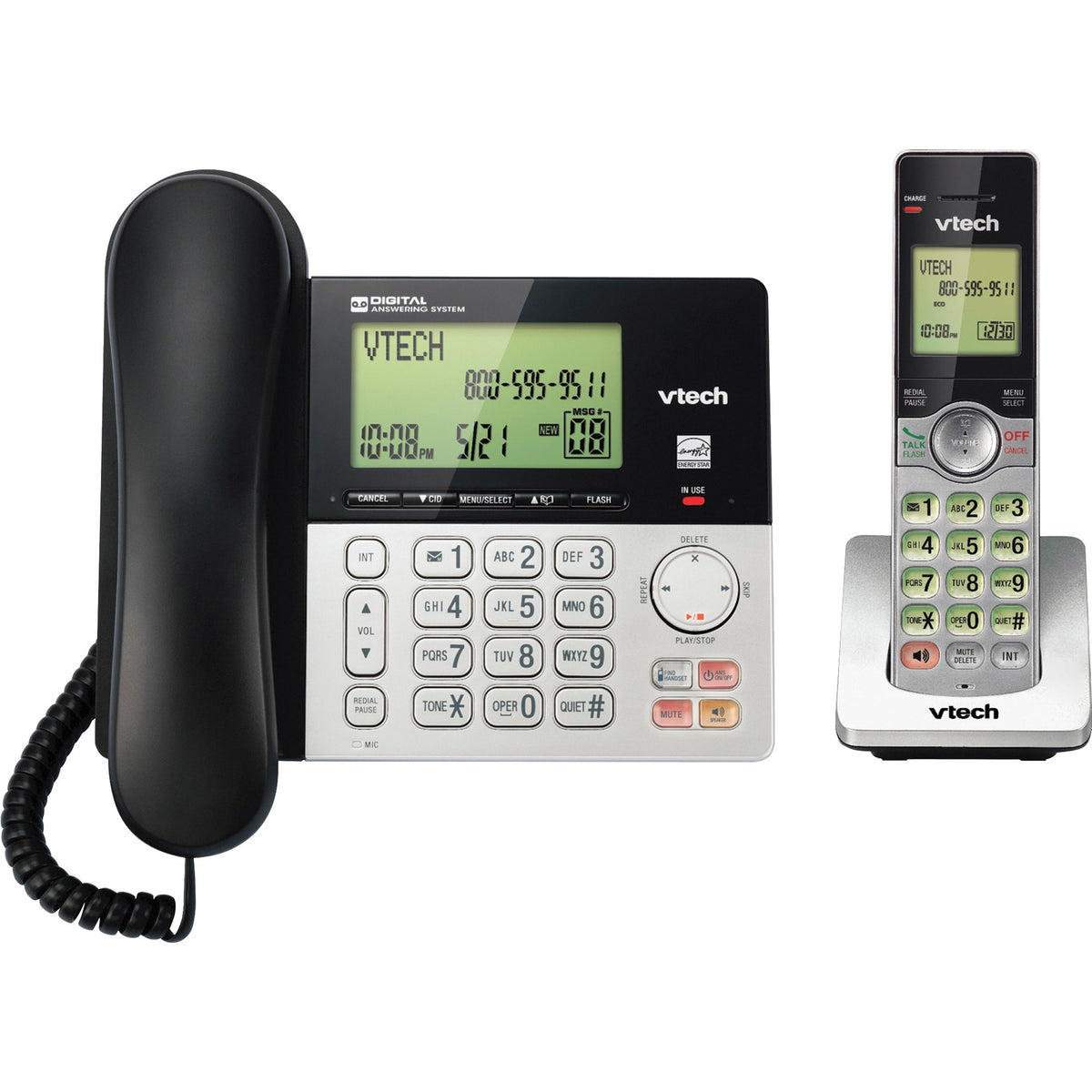 VTech CS6949 DECT 6.0 Standard Phone - Black, Silver - 1 x Phone Line - Speakerphone - Answering Machine - Hearing Aid C
