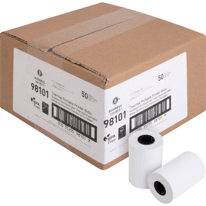 Business Source Portable Printer Thermal Rolls - 2 1/4" x 55 ft - 48 g/m² Grammage - FSC - White - 50 / Carton
