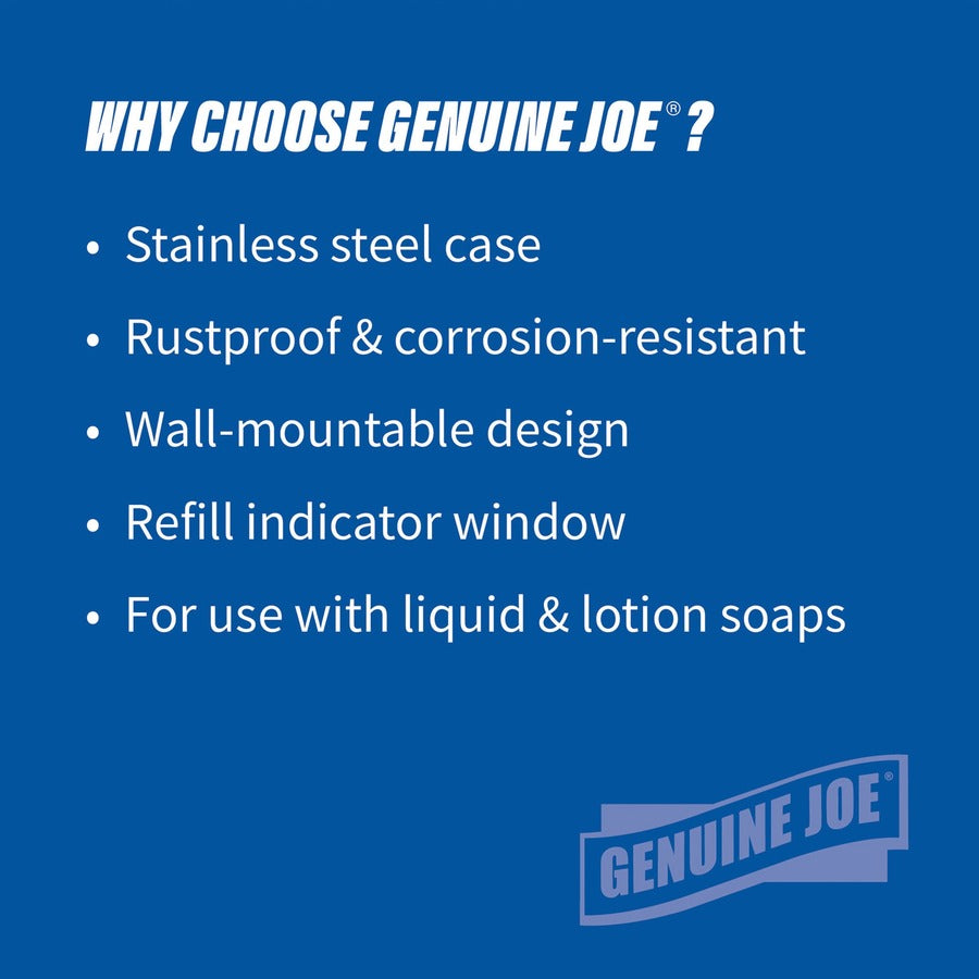 Genuine Joe Liquid/Lotion Soap Dispenser - Manual - 31.50 fl oz Capacity - Corrosion Resistant, Wall Mountable, Rust Pro