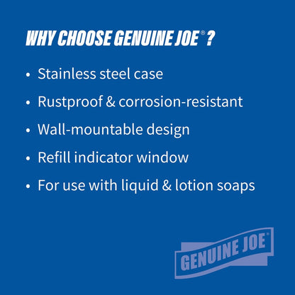 Genuine Joe Liquid/Lotion Soap Dispenser - Manual - 31.50 fl oz Capacity - Corrosion Resistant, Wall Mountable, Rust Pro