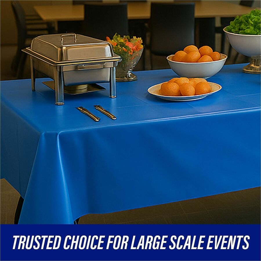 Genuine Joe Plastic Rectangular Table Covers - 108" Length x 54" Width - Plastic - Blue - 6/Pack - 4 / Carton