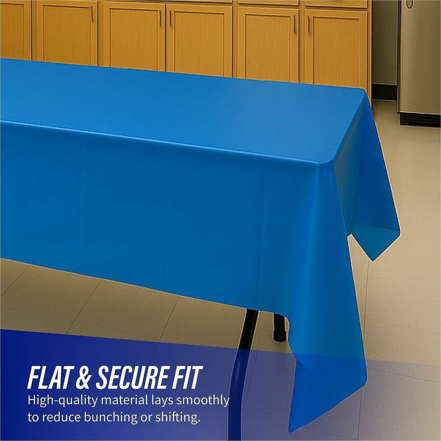 Genuine Joe Plastic Rectangular Table Covers - 108" Length x 54" Width - Plastic - Blue - 6/Pack - 4 / Carton