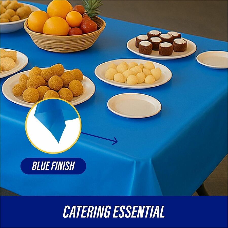 Genuine Joe Plastic Rectangular Table Covers - 108" Length x 54" Width - Plastic - Blue - 6/Pack - 4 / Carton