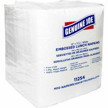 Genuine Joe Lunch Napkins - 1 Ply - Quarter-fold - 13" Width x 11.25" Length - White - 400/Pack - 6 / Carton