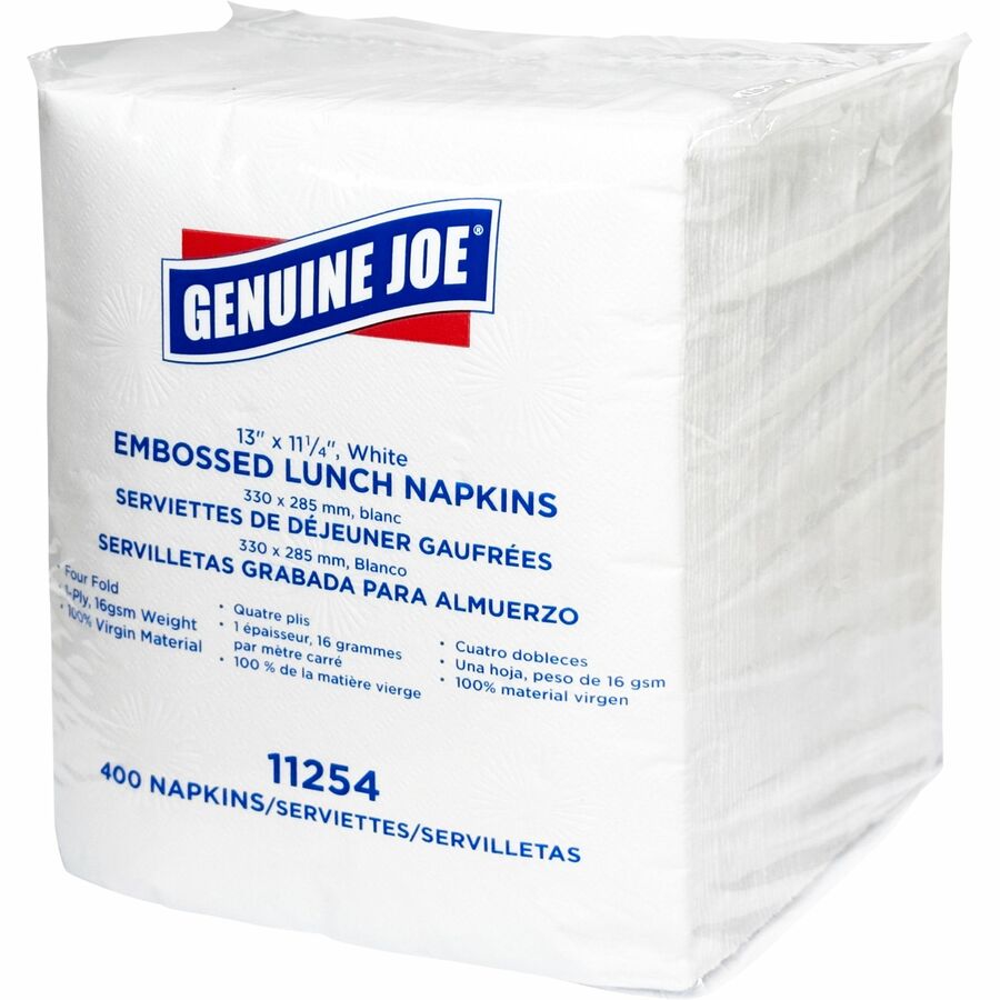 Genuine Joe Lunch Napkins - 1 Ply - Quarter-fold - 13" Width x 11.25" Length - White - 400/Pack - 6 / Carton