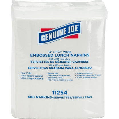 Genuine Joe Lunch Napkins - 1 Ply - Quarter-fold - 13" Width x 11.25" Length - White - 400/Pack - 6 / Carton