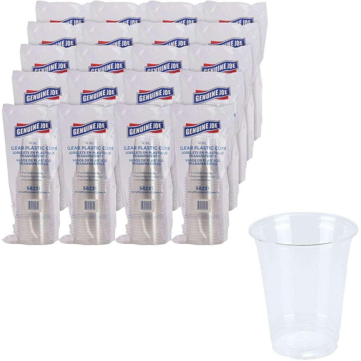 Genuine Joe 12 oz Clear Plastic Cups - 12 fl oz - Clear - Plastic - Cold Drink, Beverage - 25/Pack - 20 / Carton