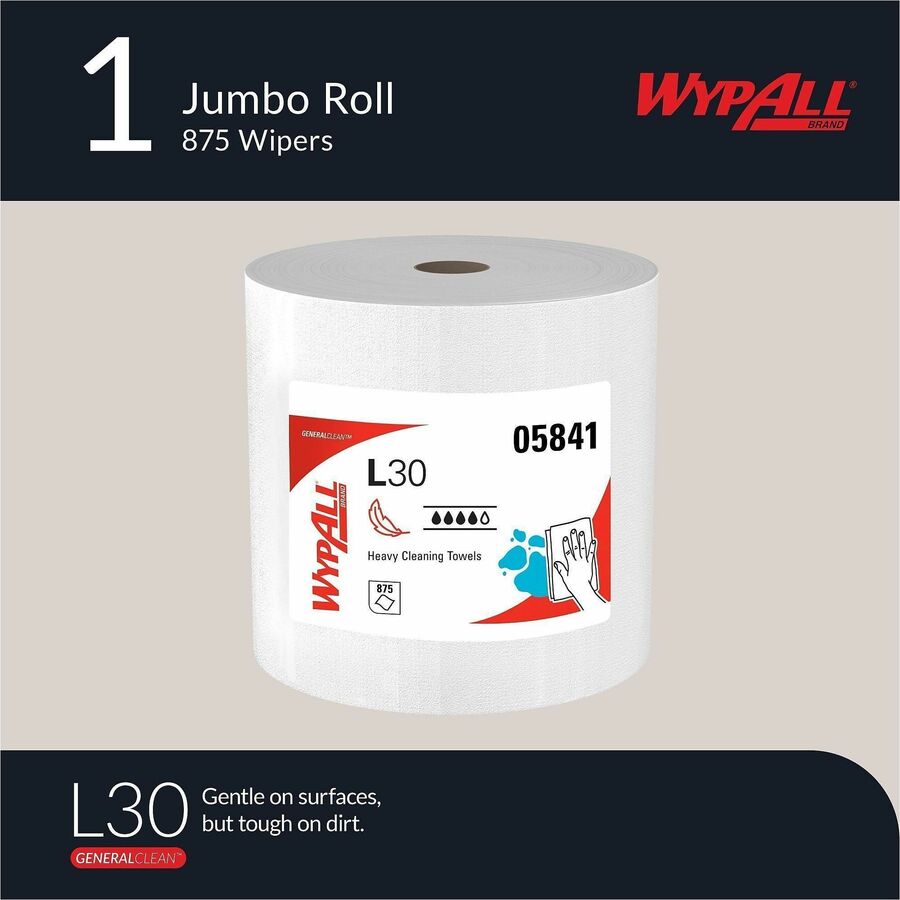 Wypall GeneralClean L30 Heavy Duty Cleaning Towels - 875 Sheets/Roll - White - 1 Carton