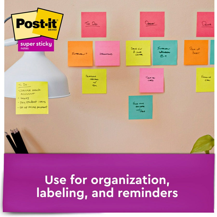 Post-it® Super Sticky Notes - Supernova Neons Color Collection - 1080 x Multicolor - 3" Flag/Note Width x 3" Flag/Note L