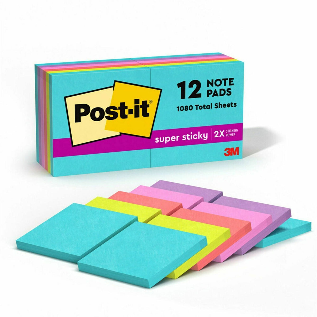 Post-it® Super Sticky Notes - Supernova Neons Color Collection - 1080 x Multicolor - 3" Flag/Note Width x 3" Flag/Note L