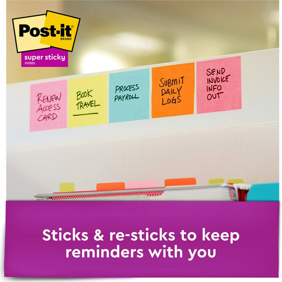 Post-it® Super Sticky Dispenser Notes - Supernova Neons Color Collection - 540 x Multicolor - 3" Flag/Note Width x 3" Fl