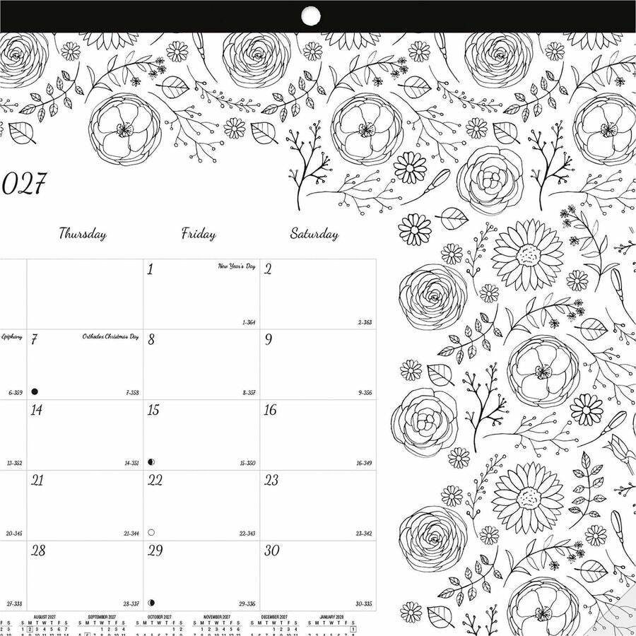 Blueline DoodlePlan Compact Desk Pad - Botanica - Monthly - January 2027 to December 2027 - 1 Month Single Page Layout -