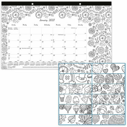 Blueline DoodlePlan Compact Desk Pad - Botanica - Monthly - January 2027 to December 2027 - 1 Month Single Page Layout -