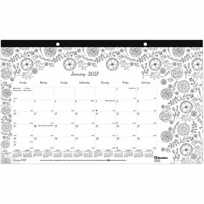 Blueline DoodlePlan Compact Desk Pad - Botanica - Monthly - January 2027 to December 2027 - 1 Month Single Page Layout -