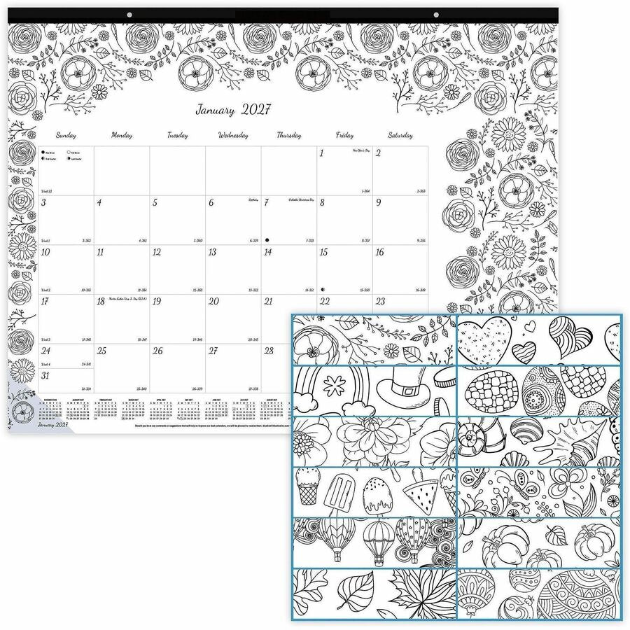 Blueline DoodlePlan Desk Pad - Botanica - Julian Dates - Monthly - January 2027 to December 2027 - 1 Month Single Page L