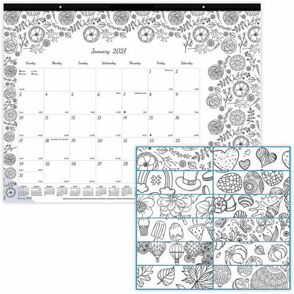 Blueline DoodlePlan Desk Pad - Botanica - Julian Dates - Monthly - January 2027 to December 2027 - 1 Month Single Page L