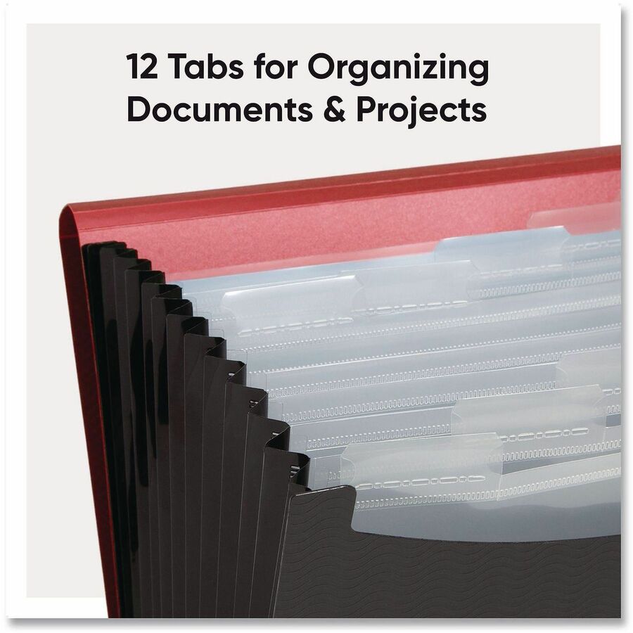 Smead Letter Expanding File - 8 1/2" x 11" - 12 Internal Pocket - Red, Black - 1 Each