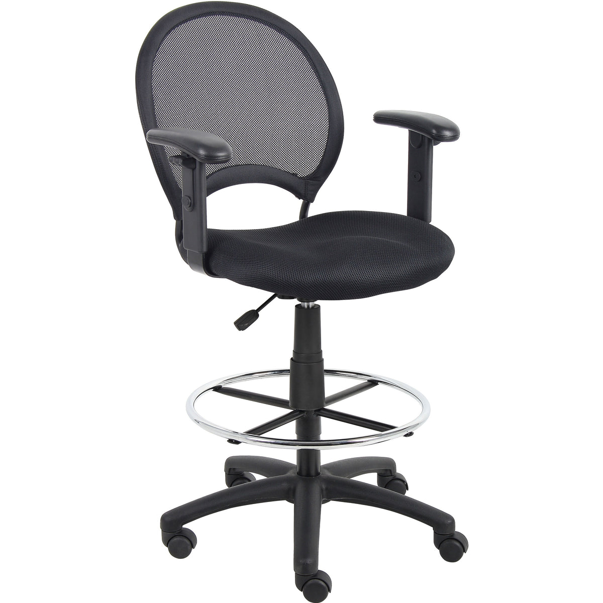 Boss B16216 Drafting Chair - Black Seat Color - Mesh Seat Material - Black Back Color - Ballistic Nylon, Metal Back Mate
